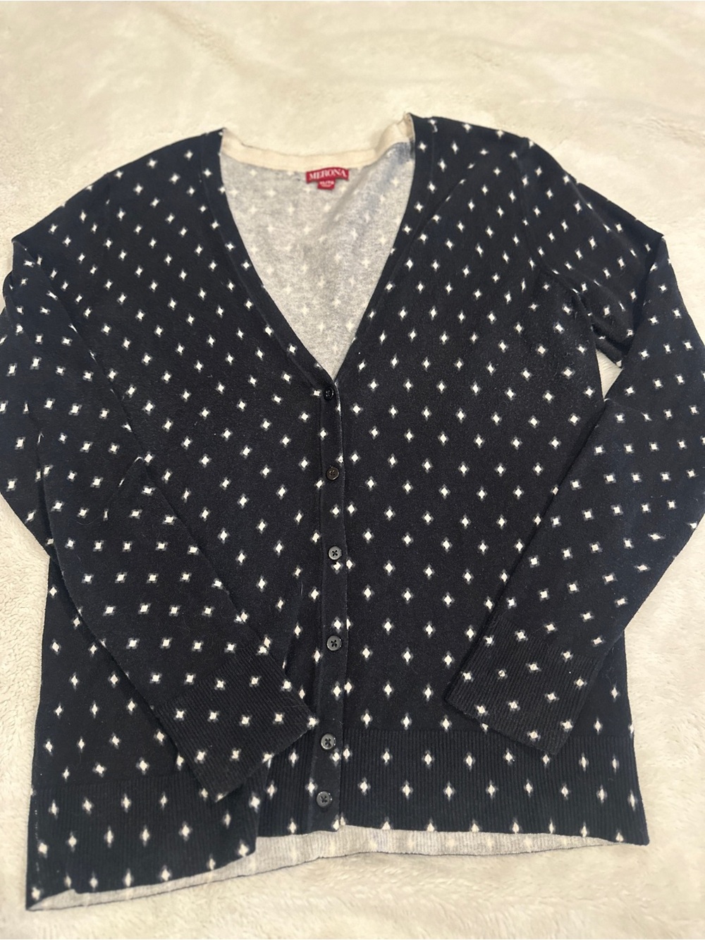 Merona Black Cardigan with White Diamond Pattern